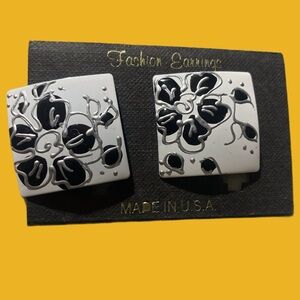 Super Fly Black Floral Square Pierced Earrings—Chaos On Your Lobes